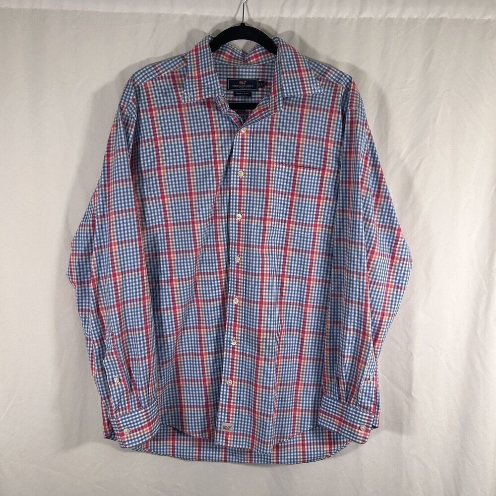 Vineyard Vines Dress Shirt Men's Large Blue Red Plaid Button Up Long Sl Murray